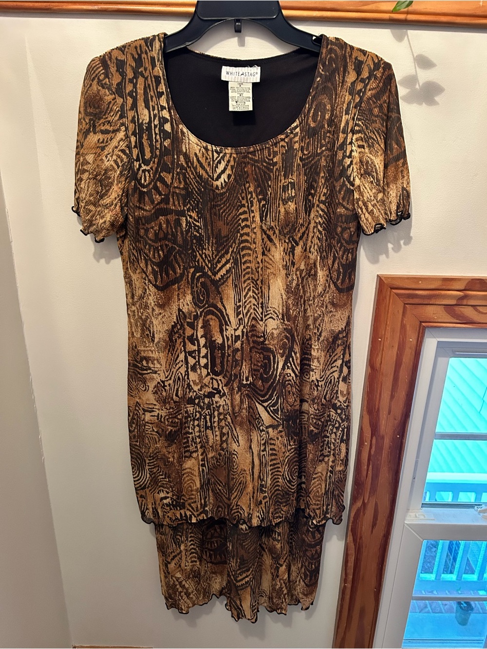 White Stag Brown and Black Abstract Print Dress